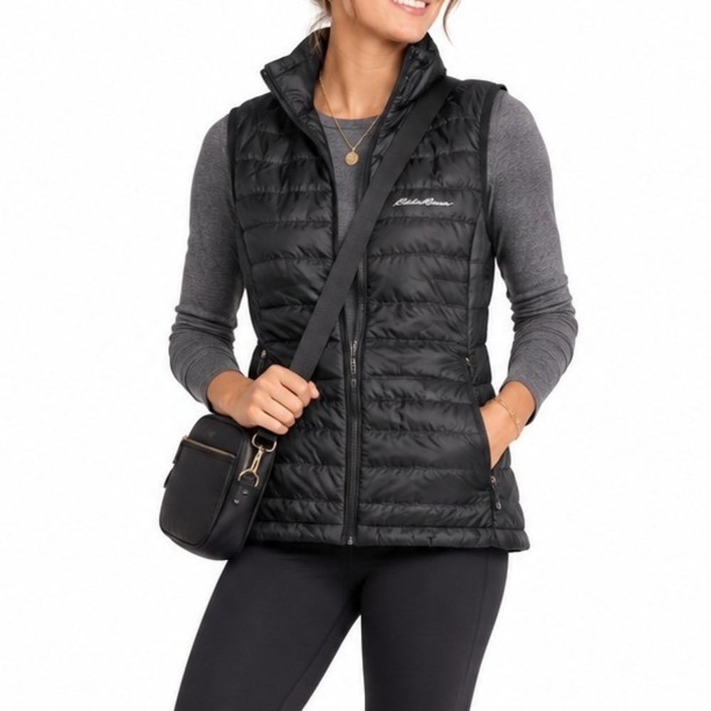 Eddie Bauer Vest Women S Black First Ascent Reversible Pertex Puffer Hiking